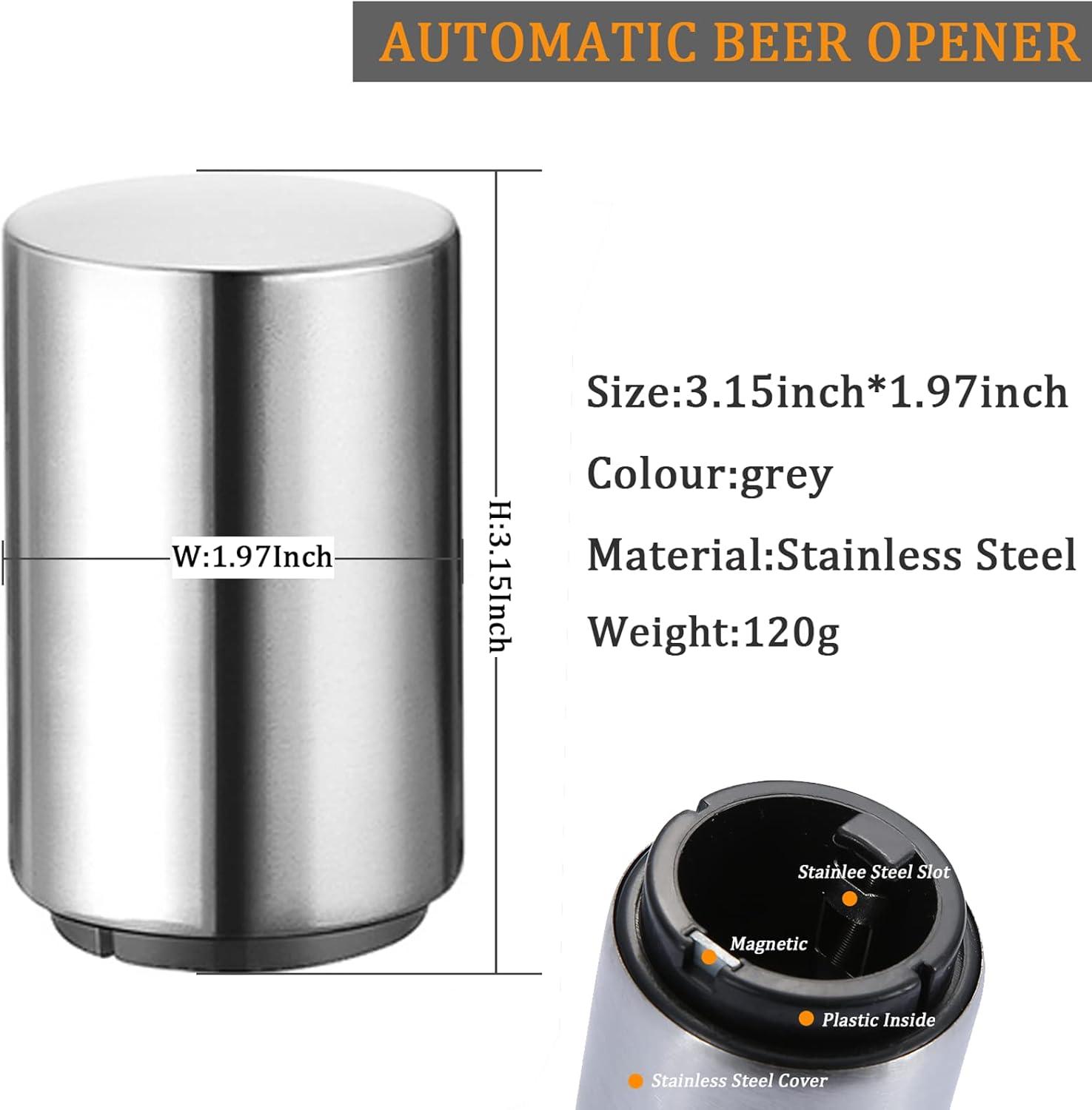Automatic Magnetic Beer Bottle Opener, Stainless Steel Portable Pop the Top Wine Bottle Cap Catcher, Quick Open, No Damage Push Down Bartender Tools for Bar, Home, Kitchen, Party, Restaurant, Silver