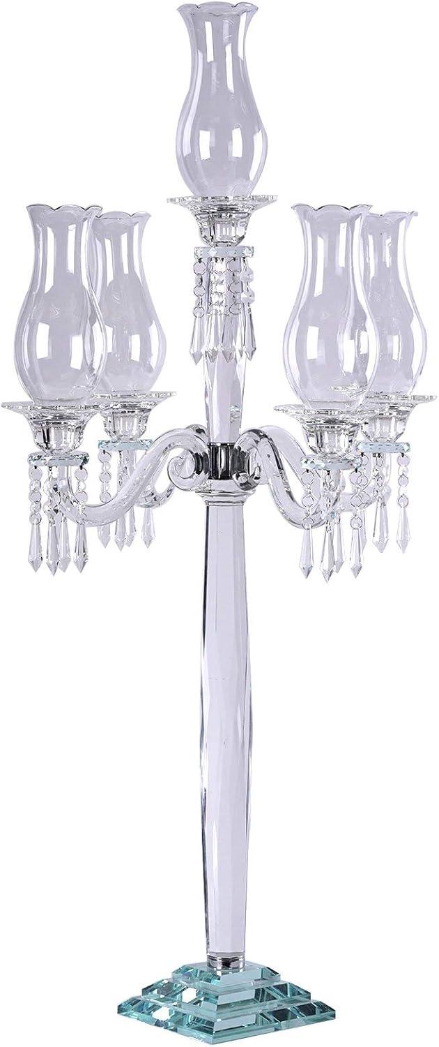 Elegant 40" Clear Glass Hurricane Candelabra with Crystal Chains