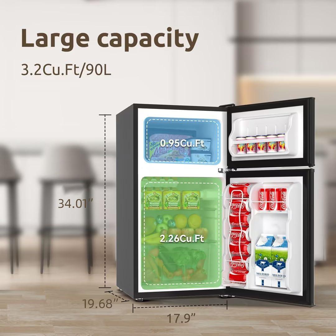 BANGSON 3.2 CU.FT, 2 Door Small Refrigerator with Freezer