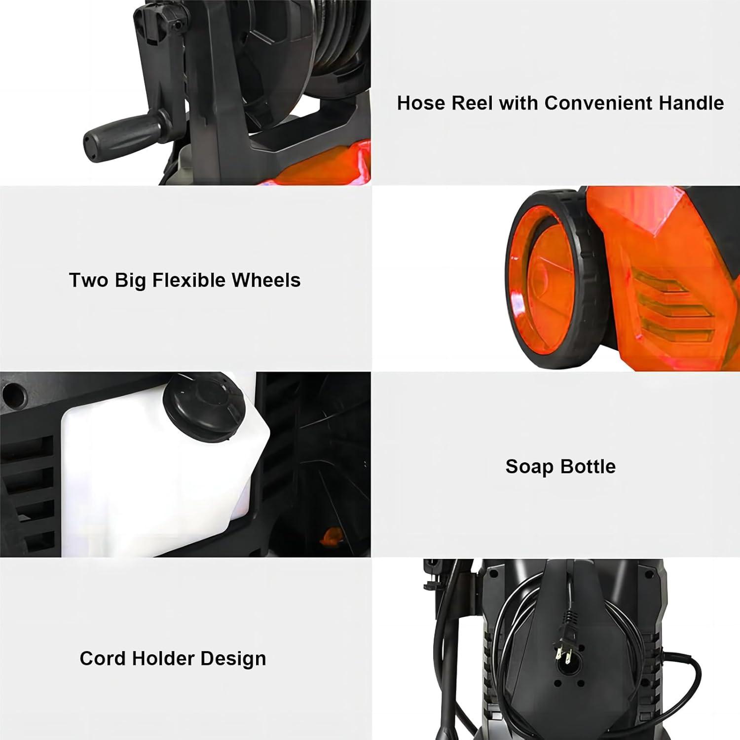 2200W 2.0 GPM Electric Pressure Washer with 5 Nozzles Orange