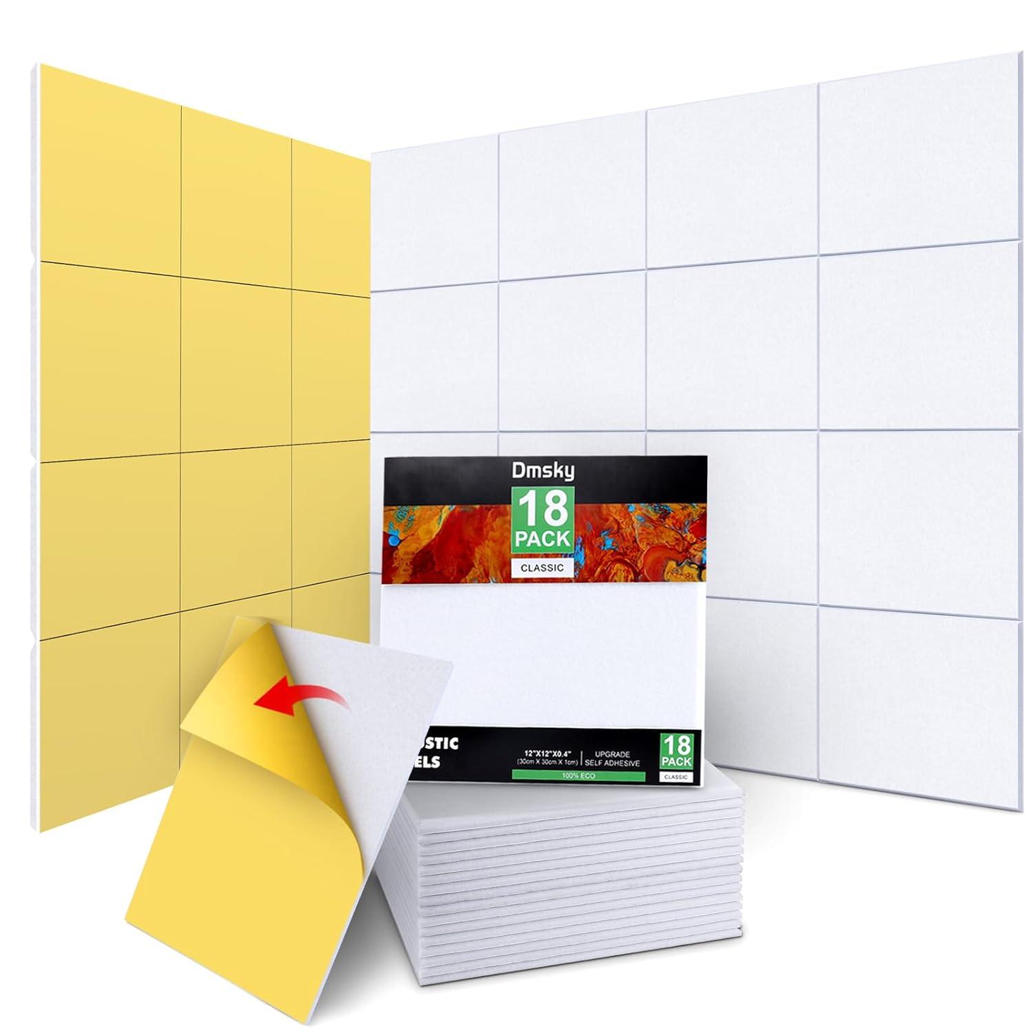 18 Pack White Acoustic Panels 12"X12"X 0.4"Soundproof Wall Panels Wall Decoration Sound Absorbing Panel High-Density Sound Deadening Panels Acoustic Treatment Panel For Home Studio