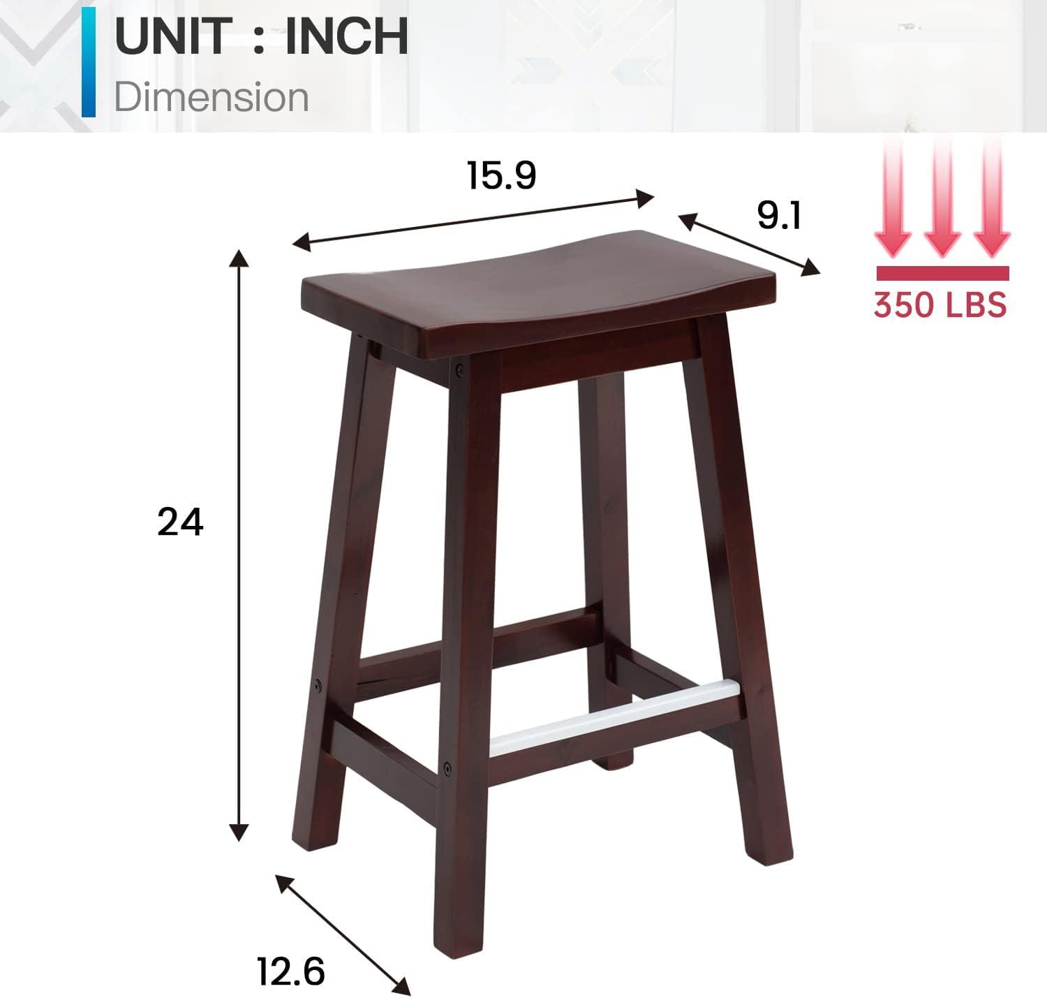 QuellQuest Bar Stools Set of 2 for Kitchen Counter Solid Wooden Saddle Stools 24-Inch/30-Inch Height (Brown, 24 in)
