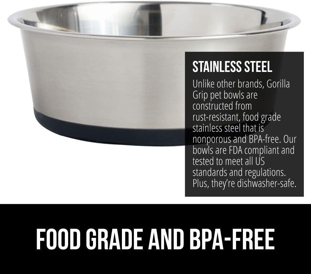 Dog Bowl Set of 2, Heavy Duty Stainless Steel Bowls by Gorilla Grip, Holds 2 Cups, Black