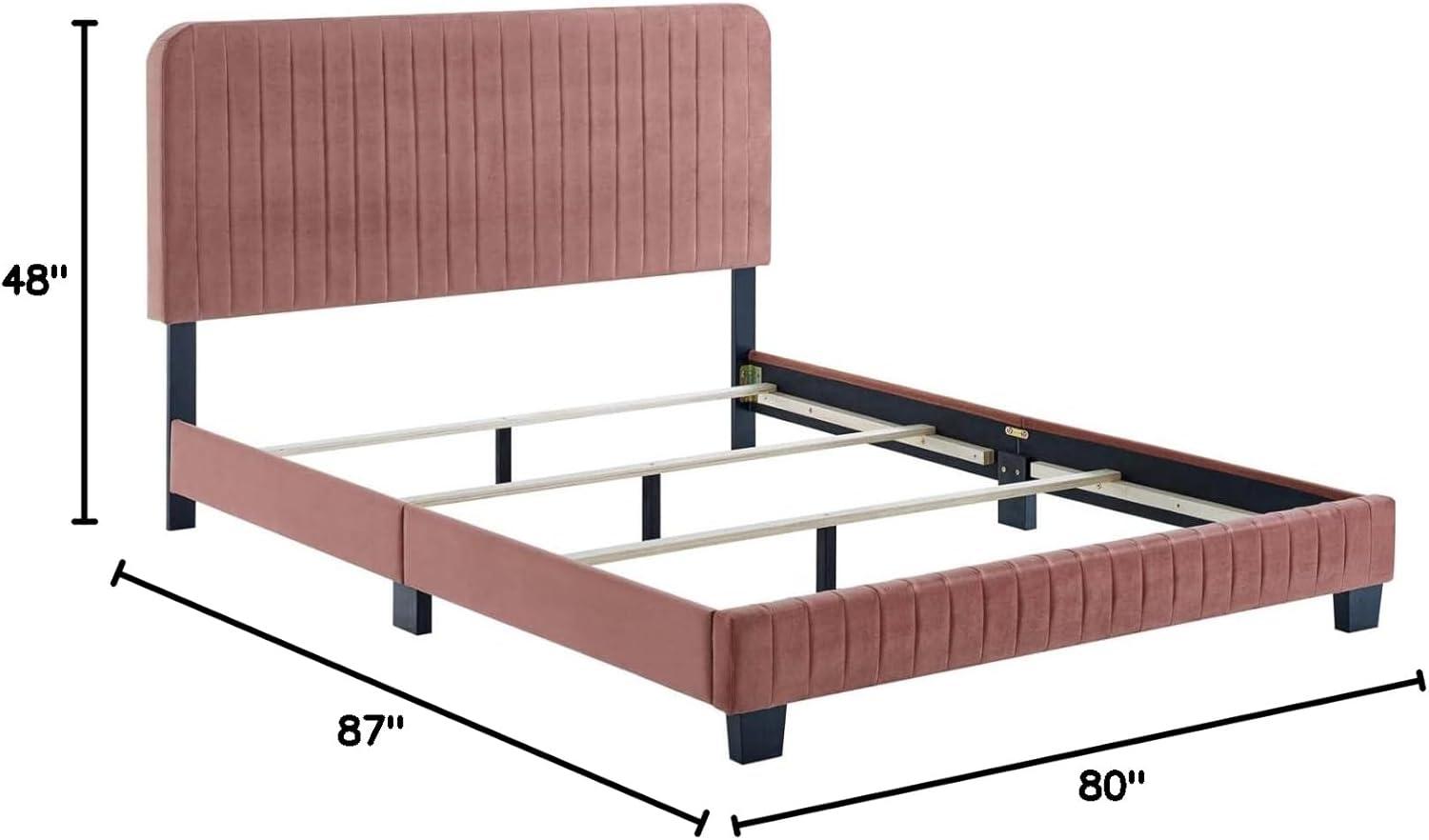 Modway Celine King Bed – Channel Tufted Performance Velvet Upholstery with Slats
