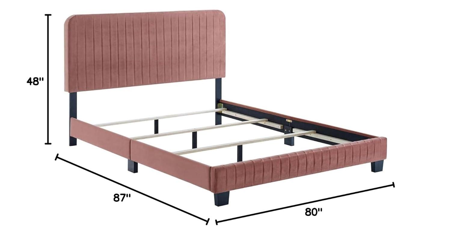 Modway Celine King Bed – Channel Tufted Performance Velvet Upholstery with Slats