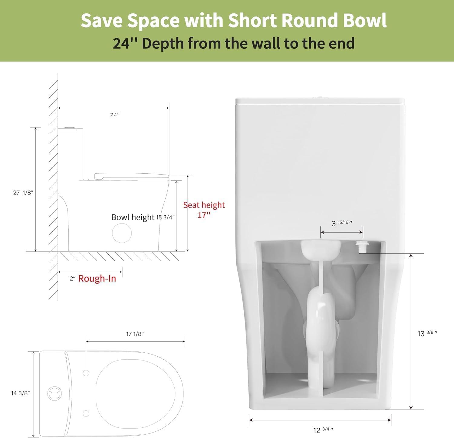 Dual-Flush Round One-Piece Toilet with Glazed Surface Comfort Seat Height Modern Toilet (Seat Included)