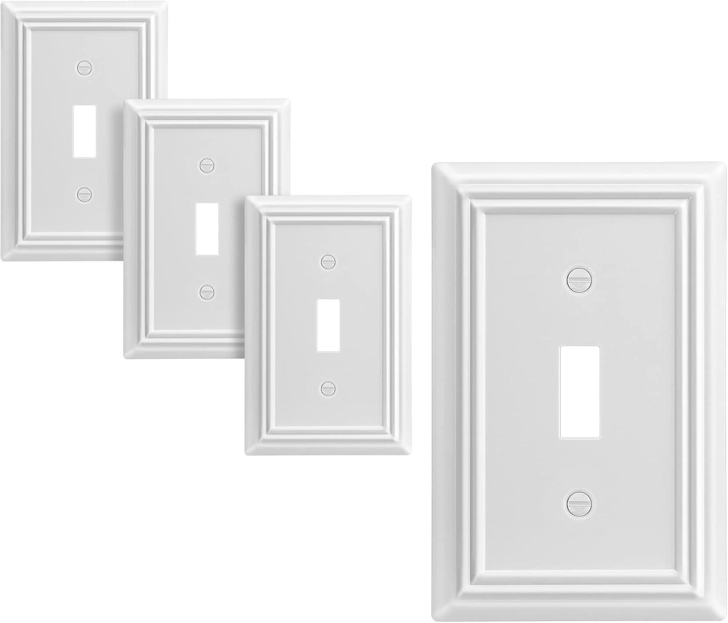 Modern Decorative Wall Plate Switch Plate Outlet Cover, Vintage Retro Wood Grain Design(Single Toggle-4 Pack, White)
