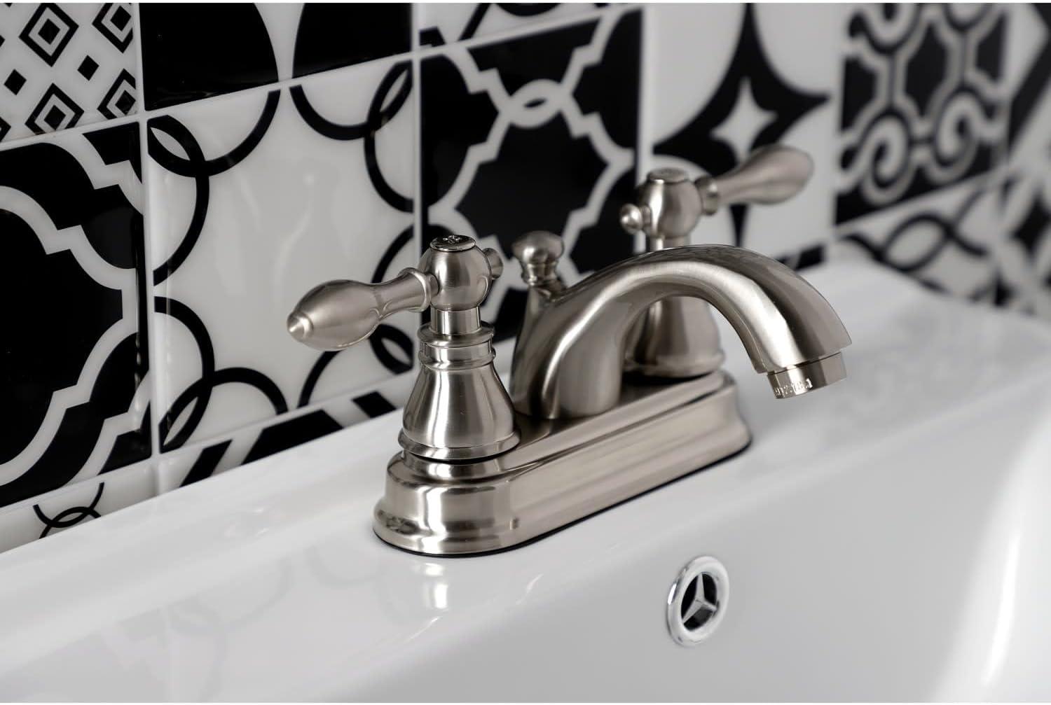 Kingston Brass Kingston Brass American Classic Two-Handle 3-Hole Deck Mount 4" Centerset Bathroom Faucet with Plastic Pop-Up KB2602ACL