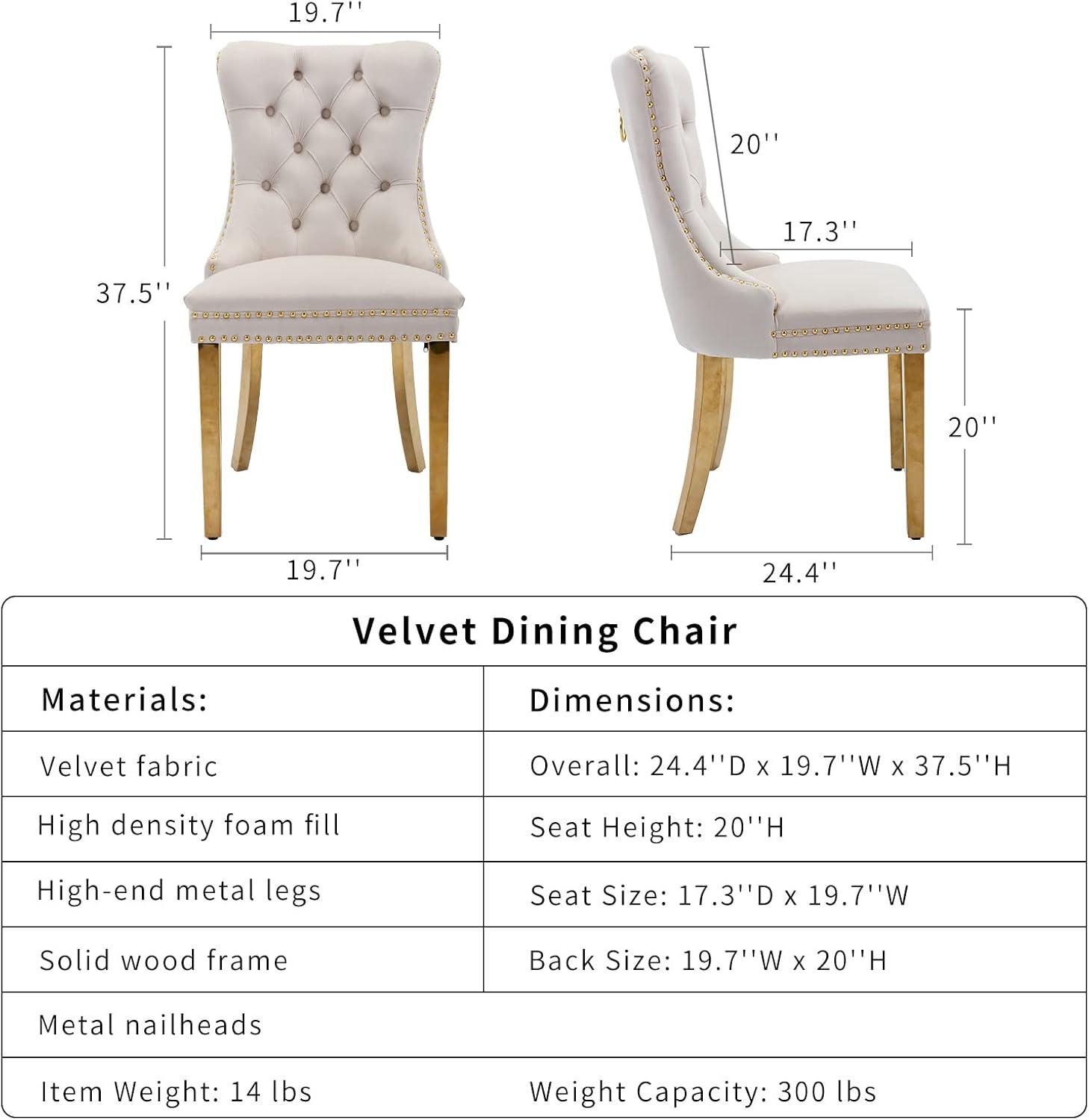 ODUSE-DAILY Beige Velvet Dining Chairs Set of 4, Kitchen & Dining Room Chairs, Tufted Dining Chairs, FabricUpholstered, Solid Wood, Sillas De Comedor (Beige, 4 Pcs)