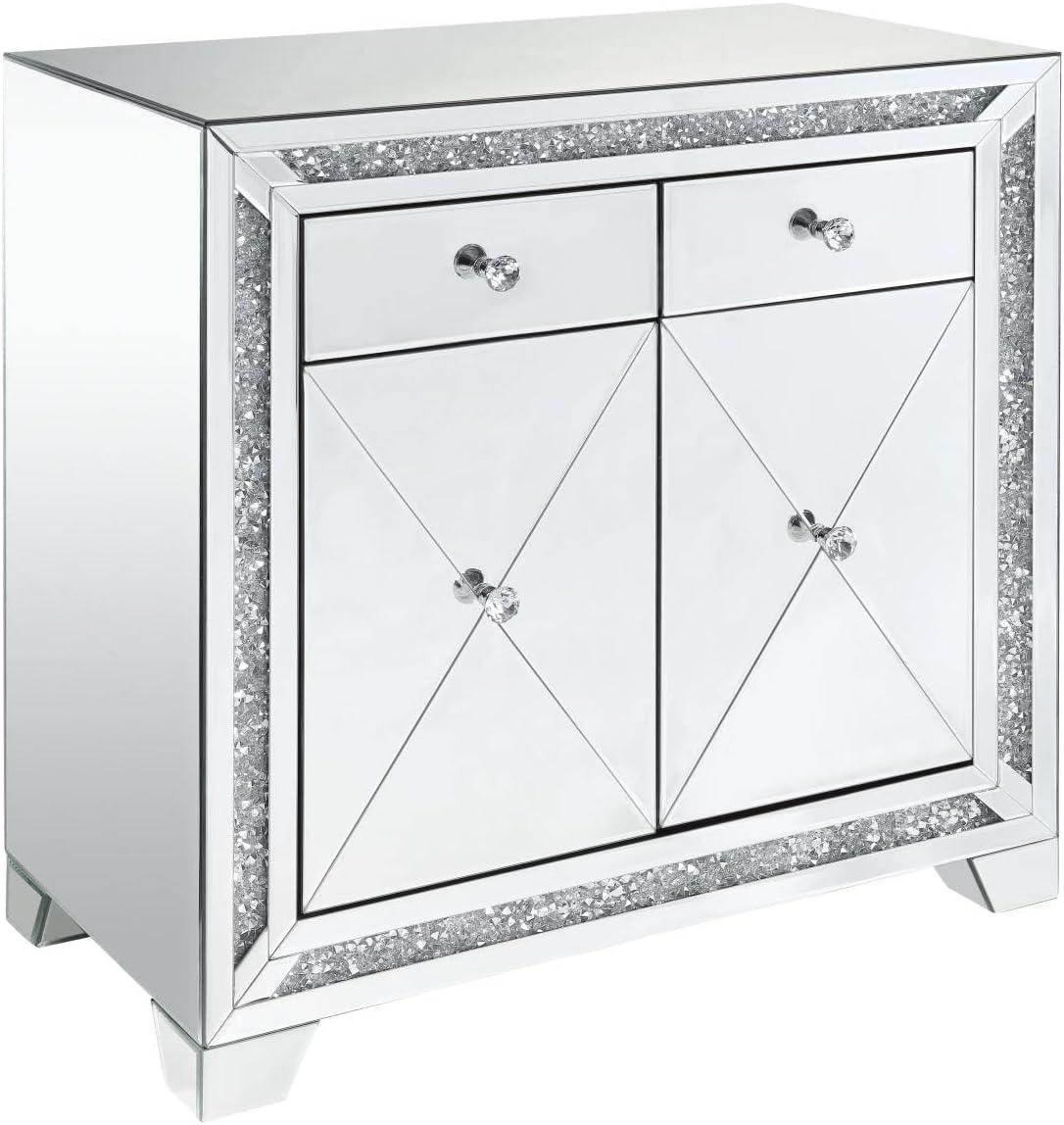 Glamorous Mirrored & Wood 32" Console Table with Faux Diamond Inlays