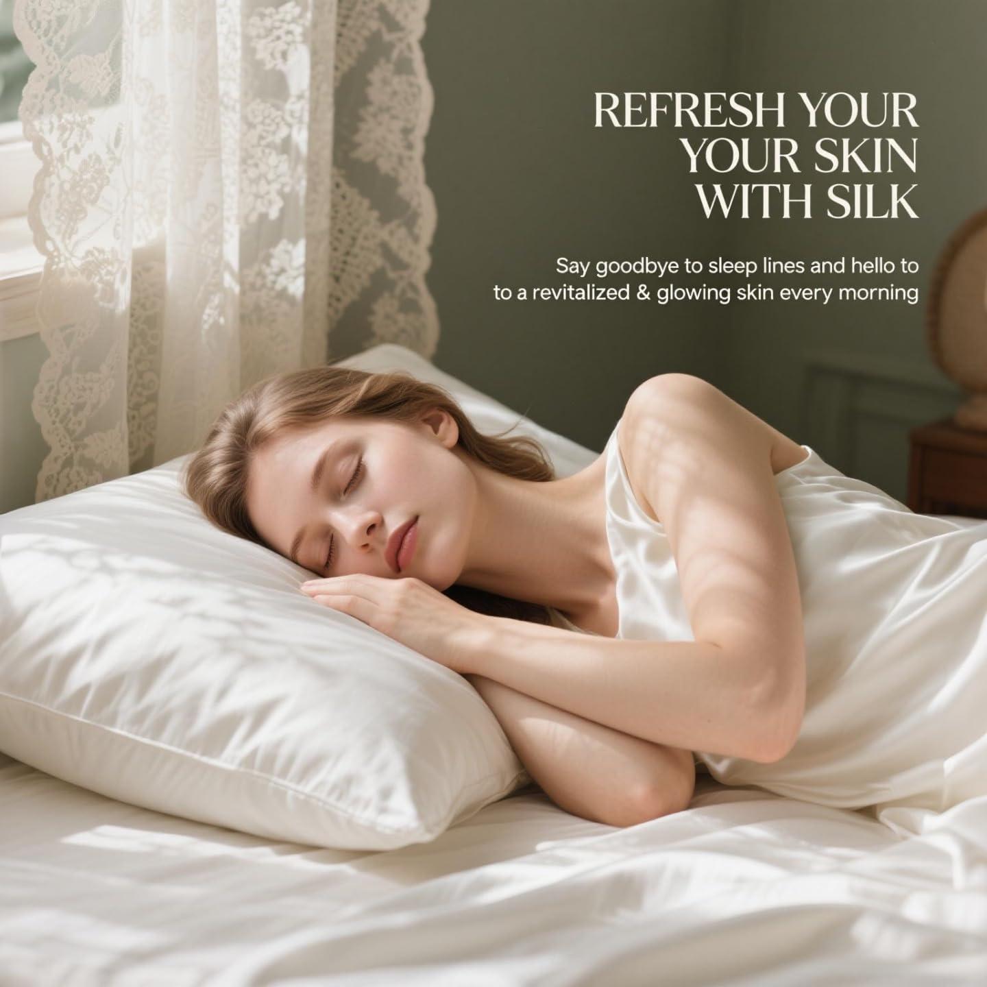 Ravmix Silk Pillow Cases with Zipper, 21 Momme Mulberry Silk Pillowcase for Hair Skin Health, Soft Smooth Breathable Cool Pillow Cover for Beauty Sleep with Gift Box(Queen 20"x30", Ivory White) 1PC