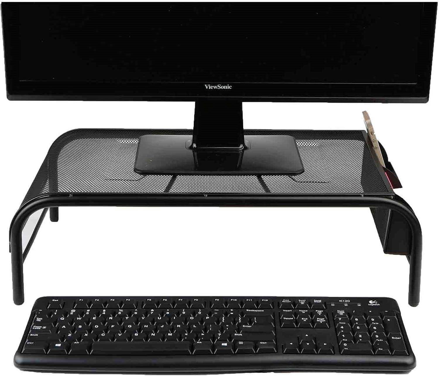 Black Metal Mesh Monitor Stand with Side Storage