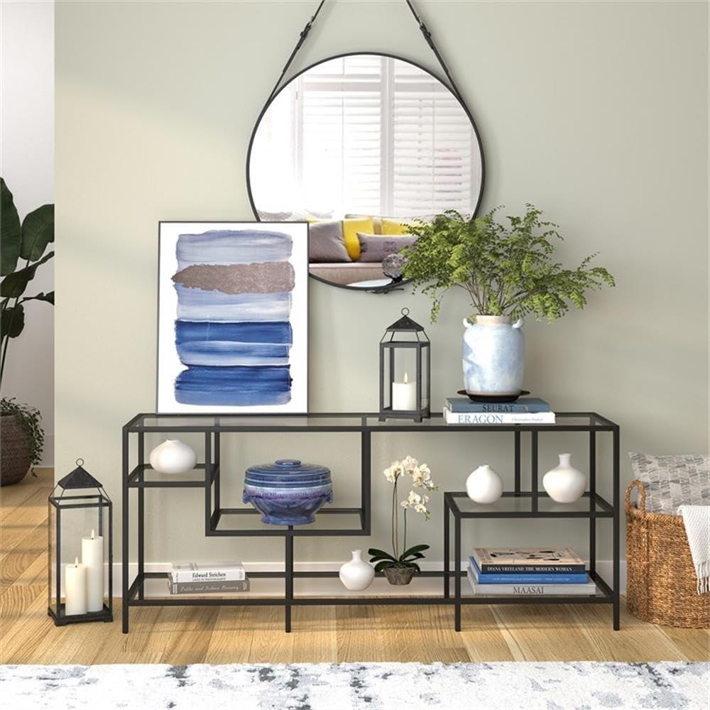 Black Bronze TV Stand with Glass Shelves - Henn&Hart