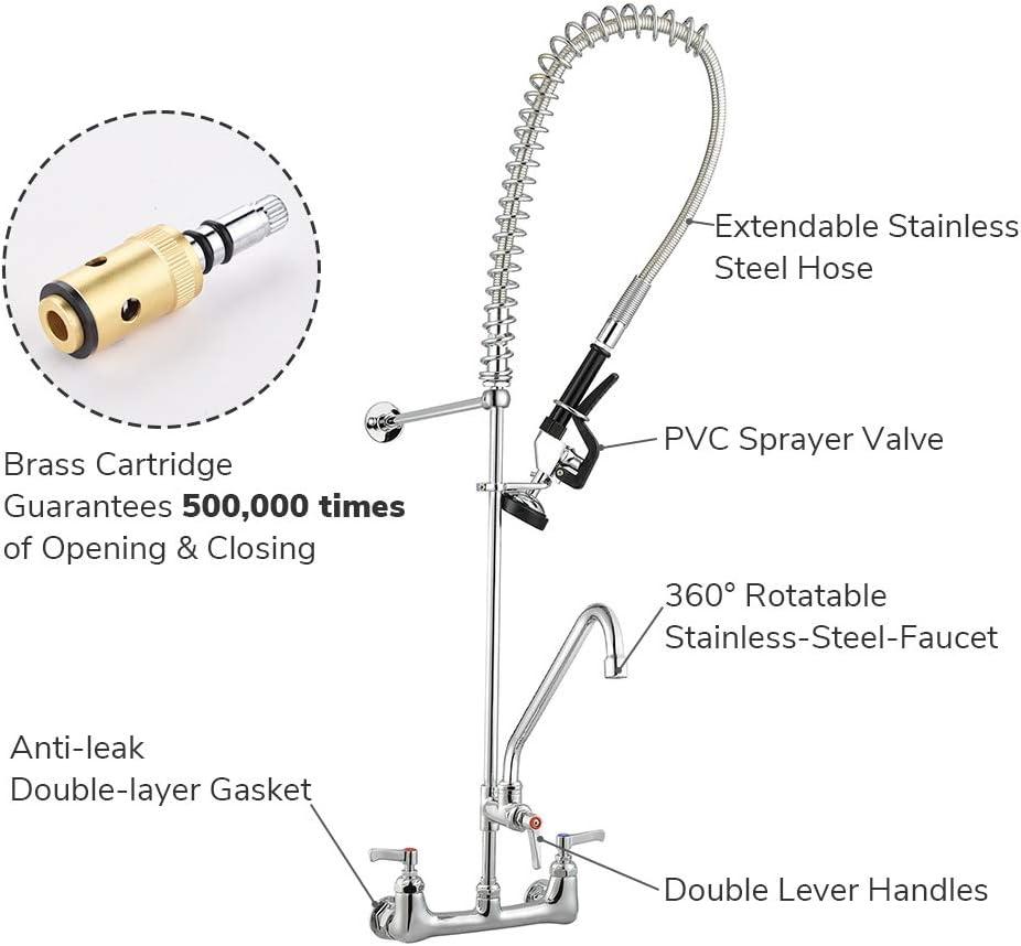 Aquaterior 44" Commercial Pre-Rinse Kitchen Faucet 12" Add-on Spout Wall Mount CUPC NSF CEC