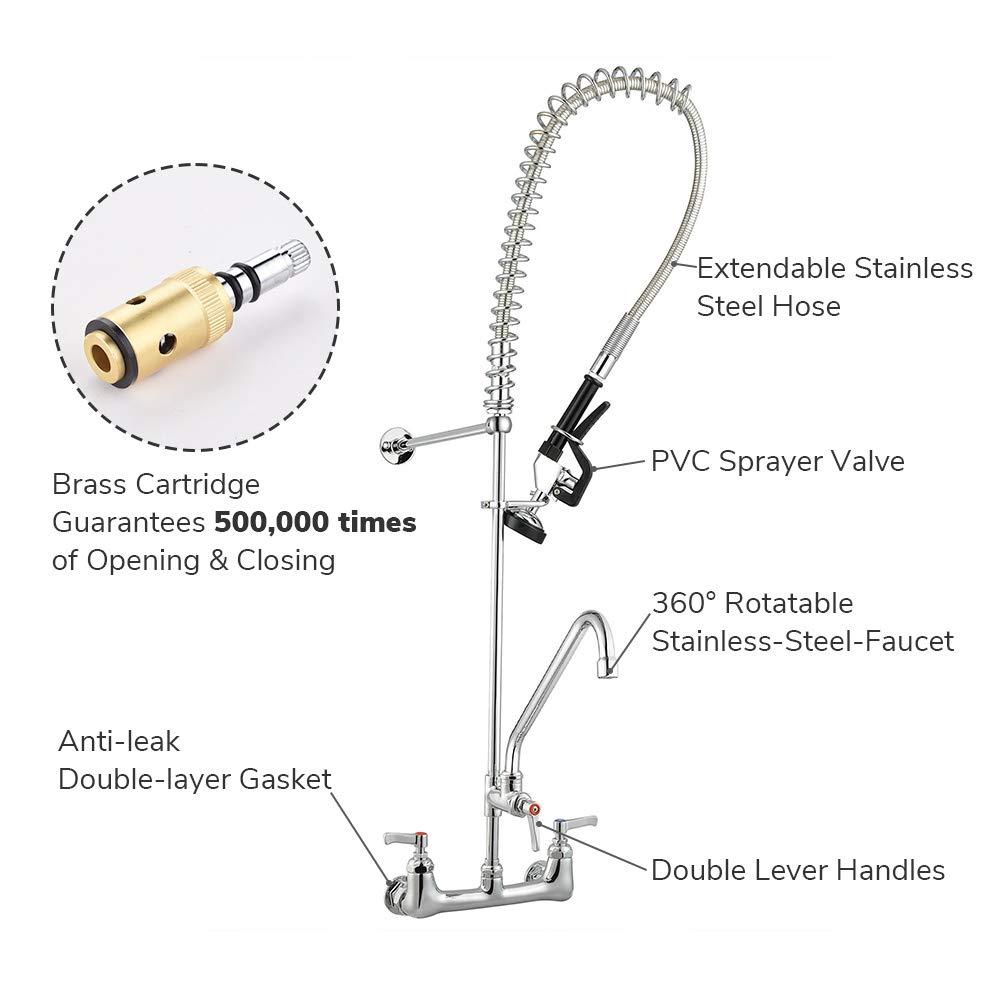 Aquaterior 44" Commercial Pre-Rinse Kitchen Faucet 12" Add-on Spout Wall Mount CUPC NSF CEC