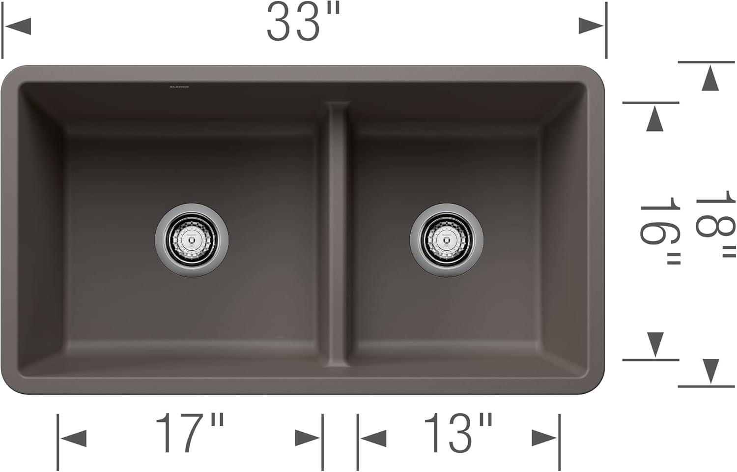 Precis SILGRANIT 33" L x 18" W Reversible Double Bowl Undermount Kitchen Sink with Low Divide