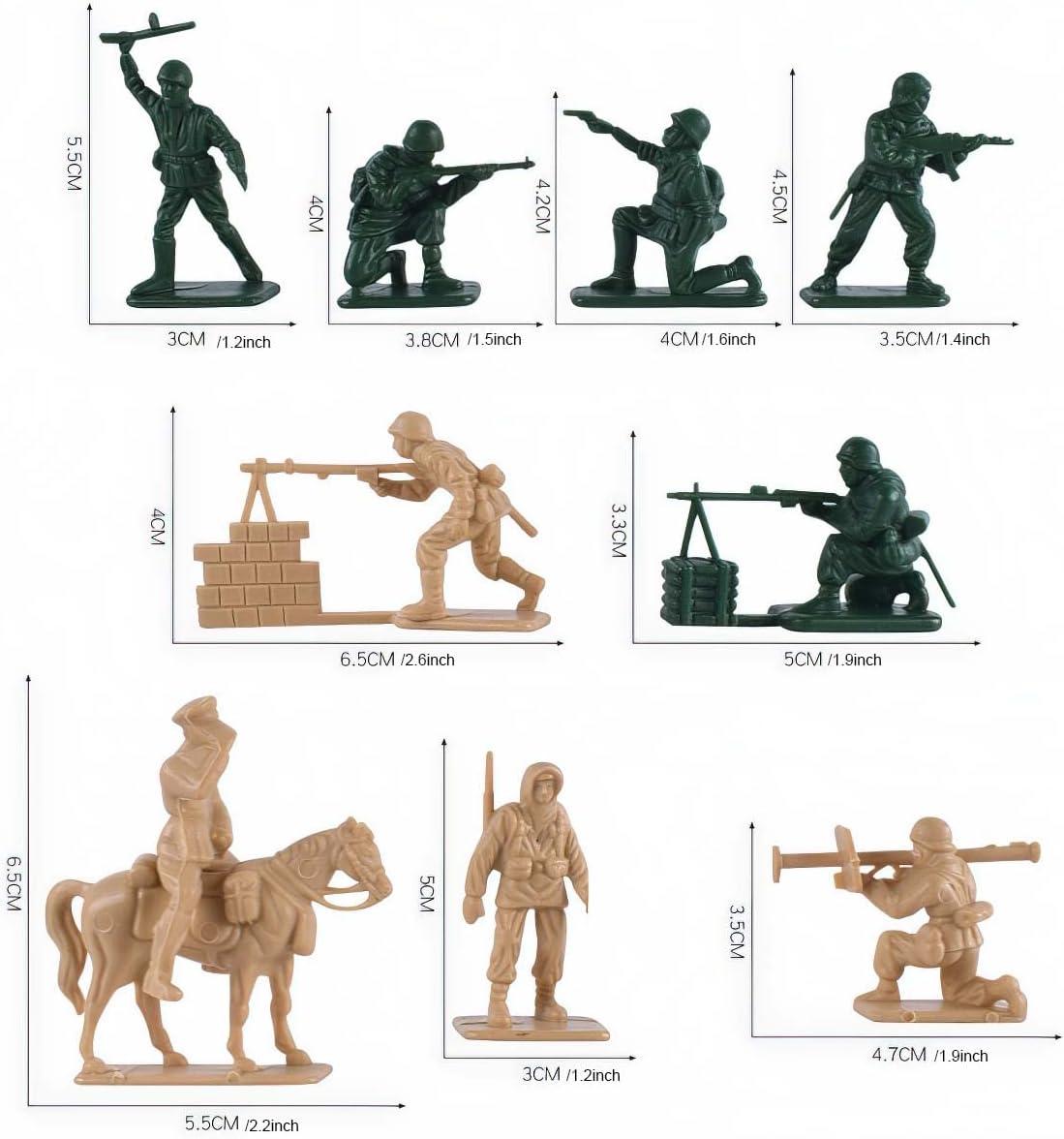 96 Pcs WWII Soldiers - Various Pose Army Men Action Figures with Military Map, Two Colors Soldiers for Kids