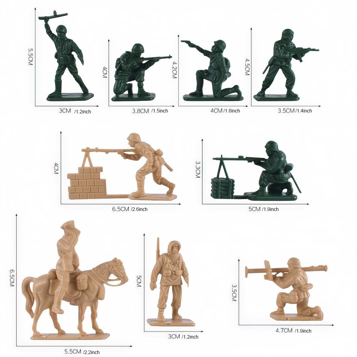 96 Pcs WWII Soldiers - Various Pose Army Men Action Figures with Military Map, Two Colors Soldiers for Kids