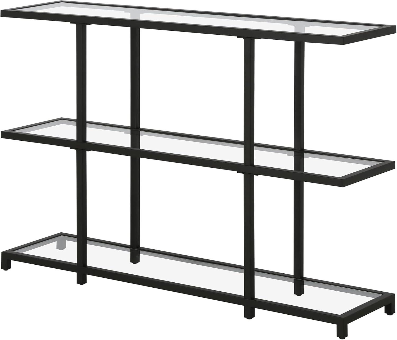 Greenwich 42'' Blackened Bronze Console Table with Tempered Glass Shelves