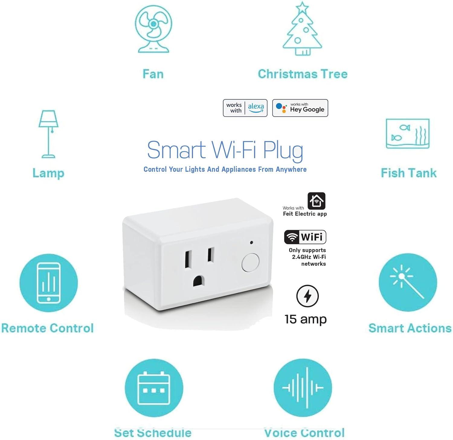 15-Amp Indoor Alexa / Google Assistant Compatible Wi-Fi Smart Home Plug with Night Light, No Hub Required (3-Pack)