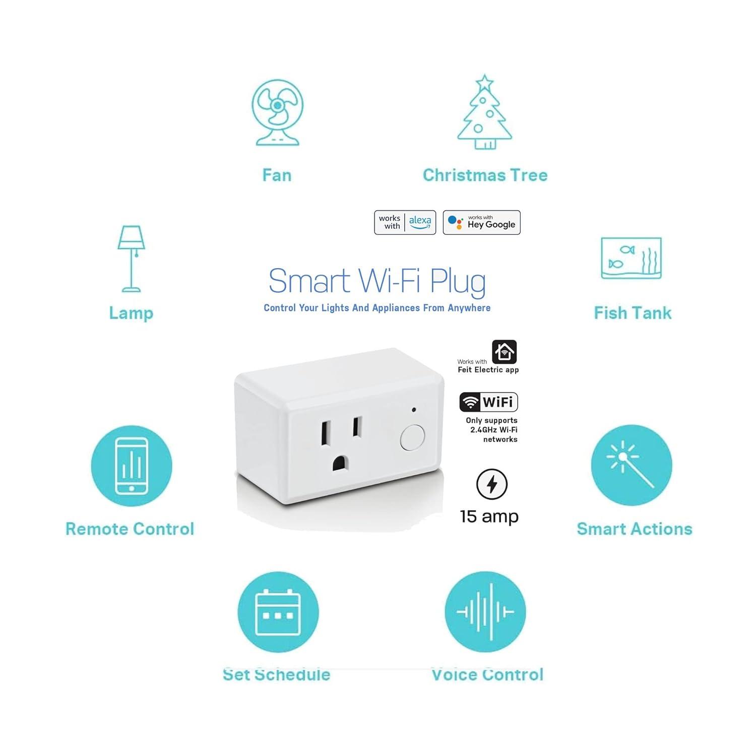15-Amp Indoor Alexa / Google Assistant Compatible Wi-Fi Smart Home Plug with Night Light, No Hub Required (3-Pack)