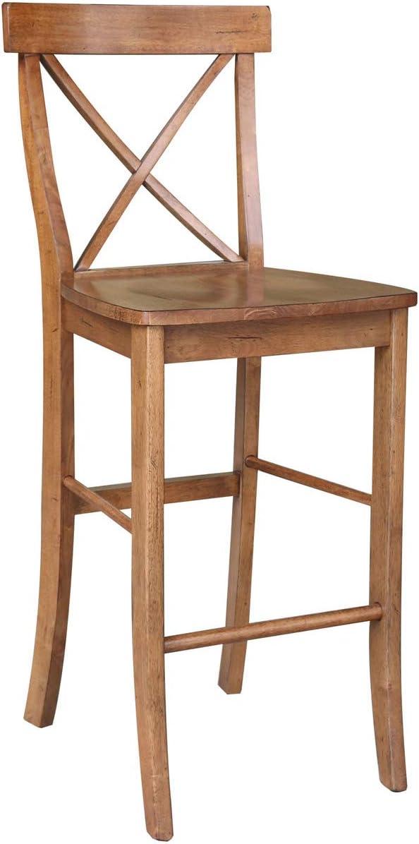 30" X Back Barstool Distressed Oak - International Concepts: Solid Wood, Square Seat, Armless