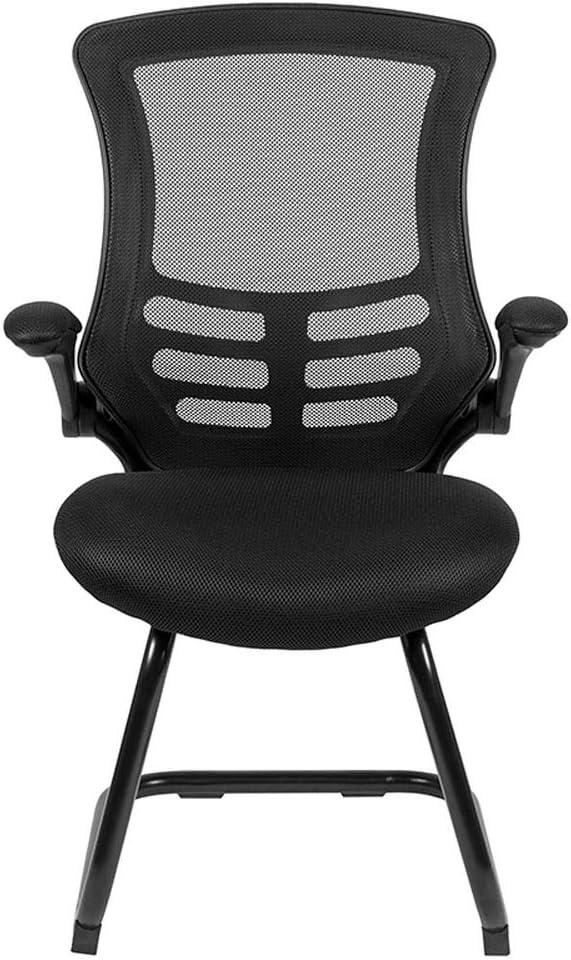 Flash Furniture Kelista Black Mesh Sled Base Side Reception Chair with Flip-Up Arms