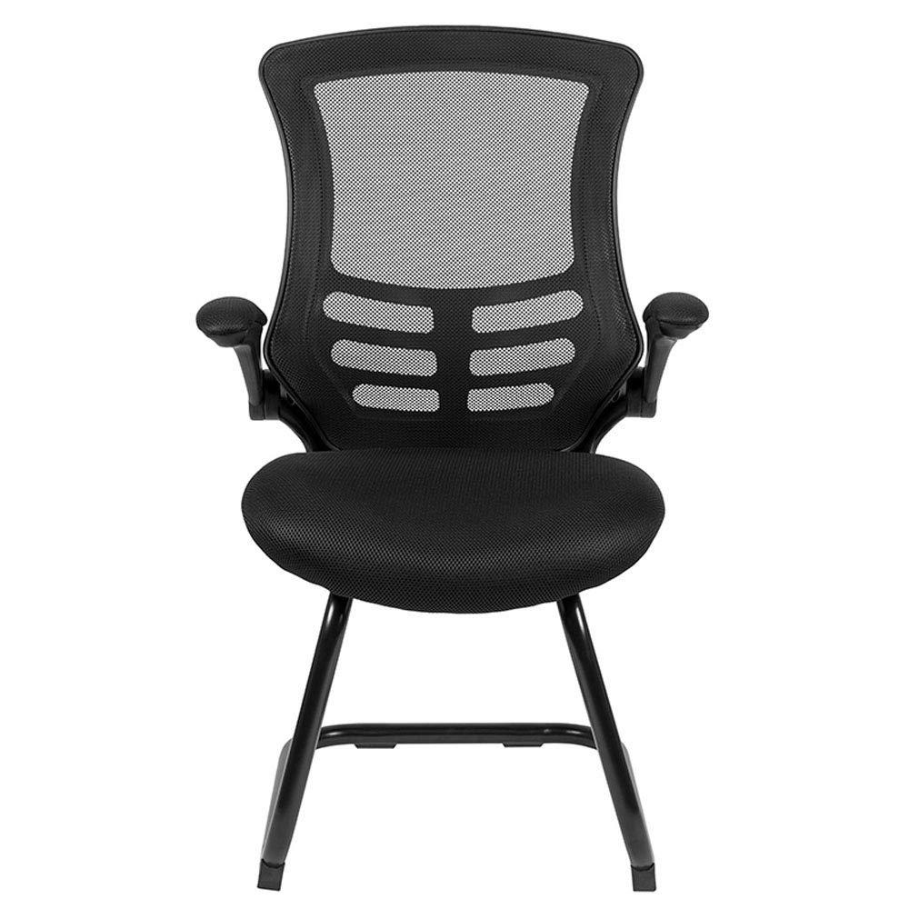 Flash Furniture Kelista Black Mesh Sled Base Side Reception Chair with Flip-Up Arms
