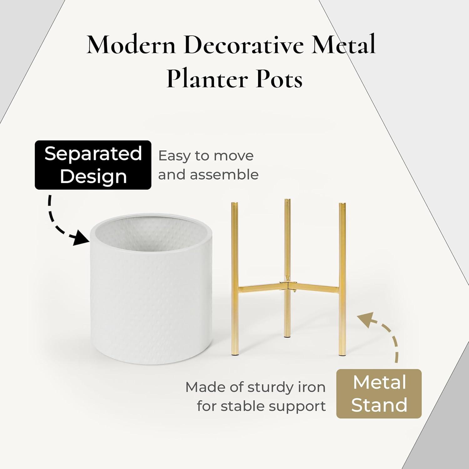 Planters for Indoor Plants, Set of 2 Indoor Plant Pots, White Planter with Gold Metal Stand, Luxury Flower Pots for Indoor Plants, Large Floor Plant Pot for Indoor Plants, NOT Waterproof