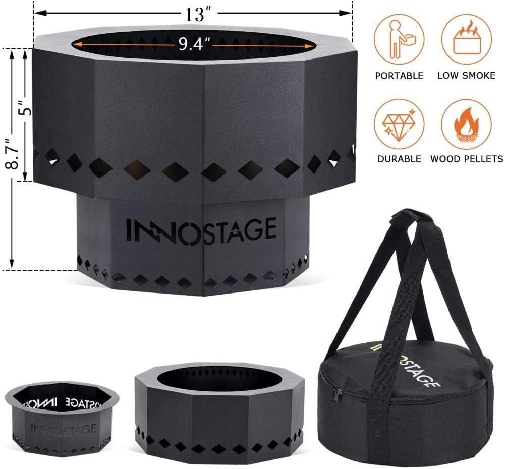 INNO STAGE Patented Smokeless Fire Pit, 13 Inch Low Smoke Camping Stove Outdoor Wood Pellet Burning Spark Portable Carrying Bag, Firepit Grill Bowl of Fireplace Picnic Camping Cooking on Beach - S