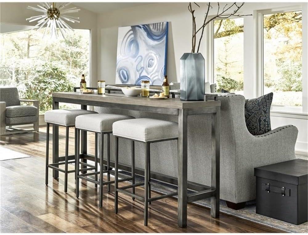 Greystone Gray Metal Frame Dining Table with Beige Upholstered Stools