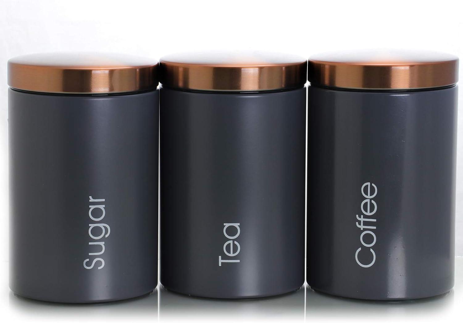 MegaChef Essential Kitchen Storage 3 Piece Sugar, Coffee and Tea Canister Set in Matte Gray