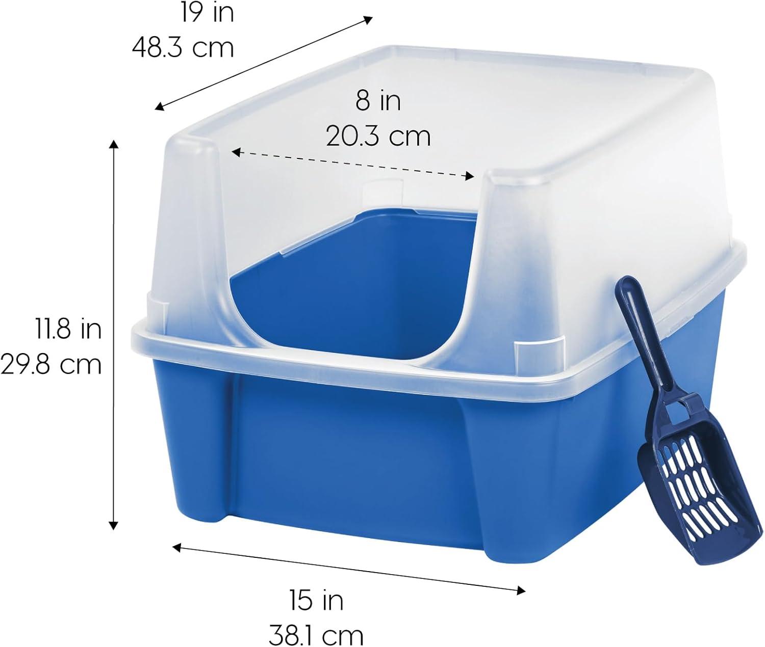 IRIS USA IRIS USA Open Top Cat Litter Tray with Scoop and Scatter Shield, Cat Litter Pan, Blue