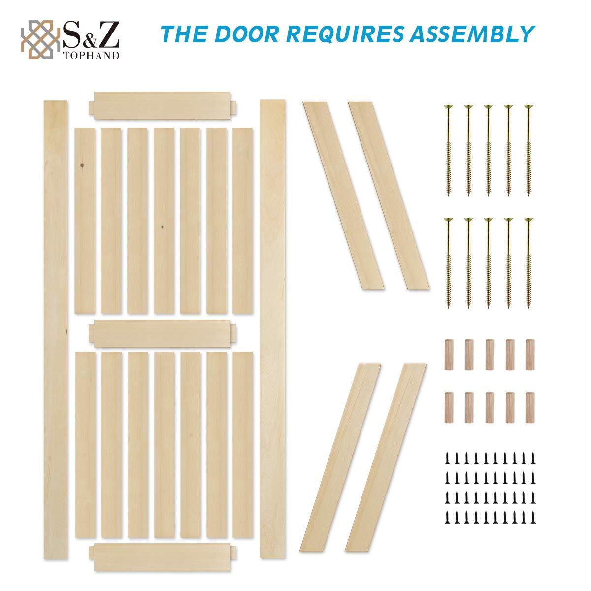 S&Z TOPHAND® 60in x 84in Barn Door, 20-60 in Unfinished British Brace Barn Door/Modern Style/Solid Wood/Simple Assembly is Required
