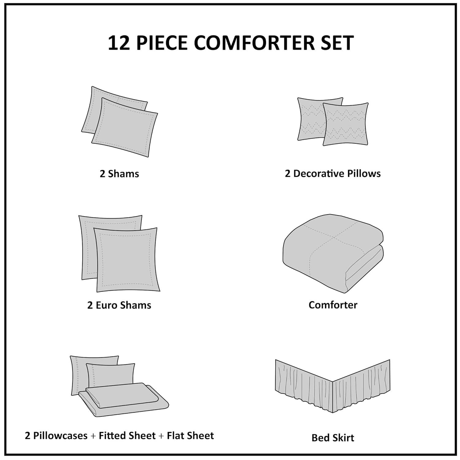 Madison Park Emilia 12 Piece Jacquard Comforter Set with Bed Sheets