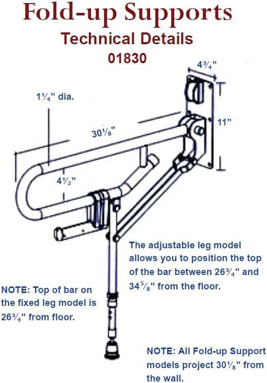 Stainless Steel Fold-Up Support Grab Bar with Adjustable Leg