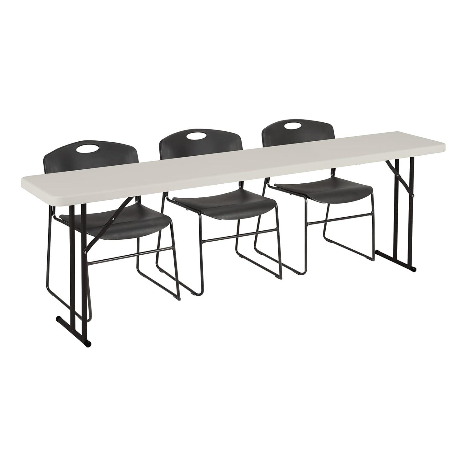 Norwood Commercial Furniture 8 ft Multipurpose Indoor Outdoor Heavy Duty Portable Blow Molded Plastic Folding Training Seminar Table 18" W x 96" L Gray