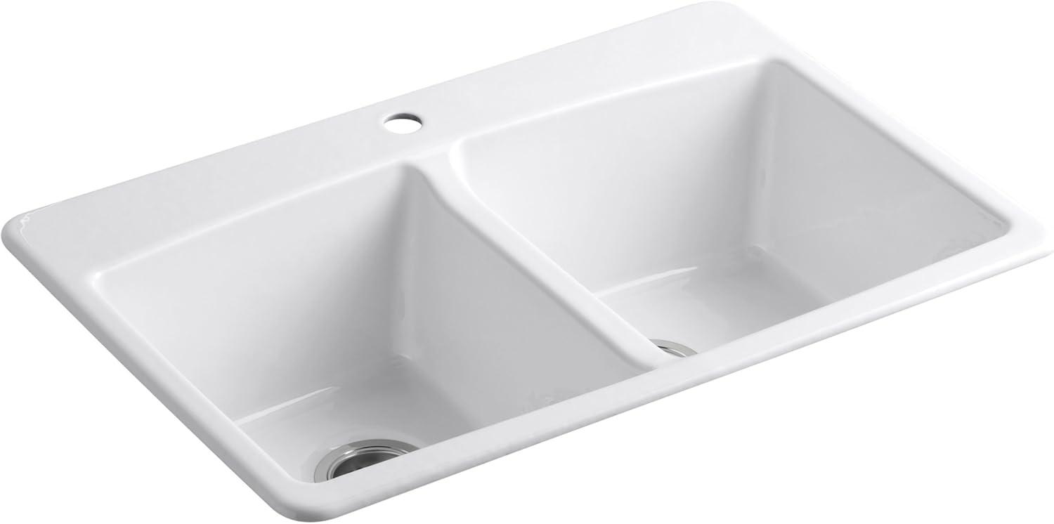 White Cast Iron Double Bowl Top-Mount Kitchen Sink