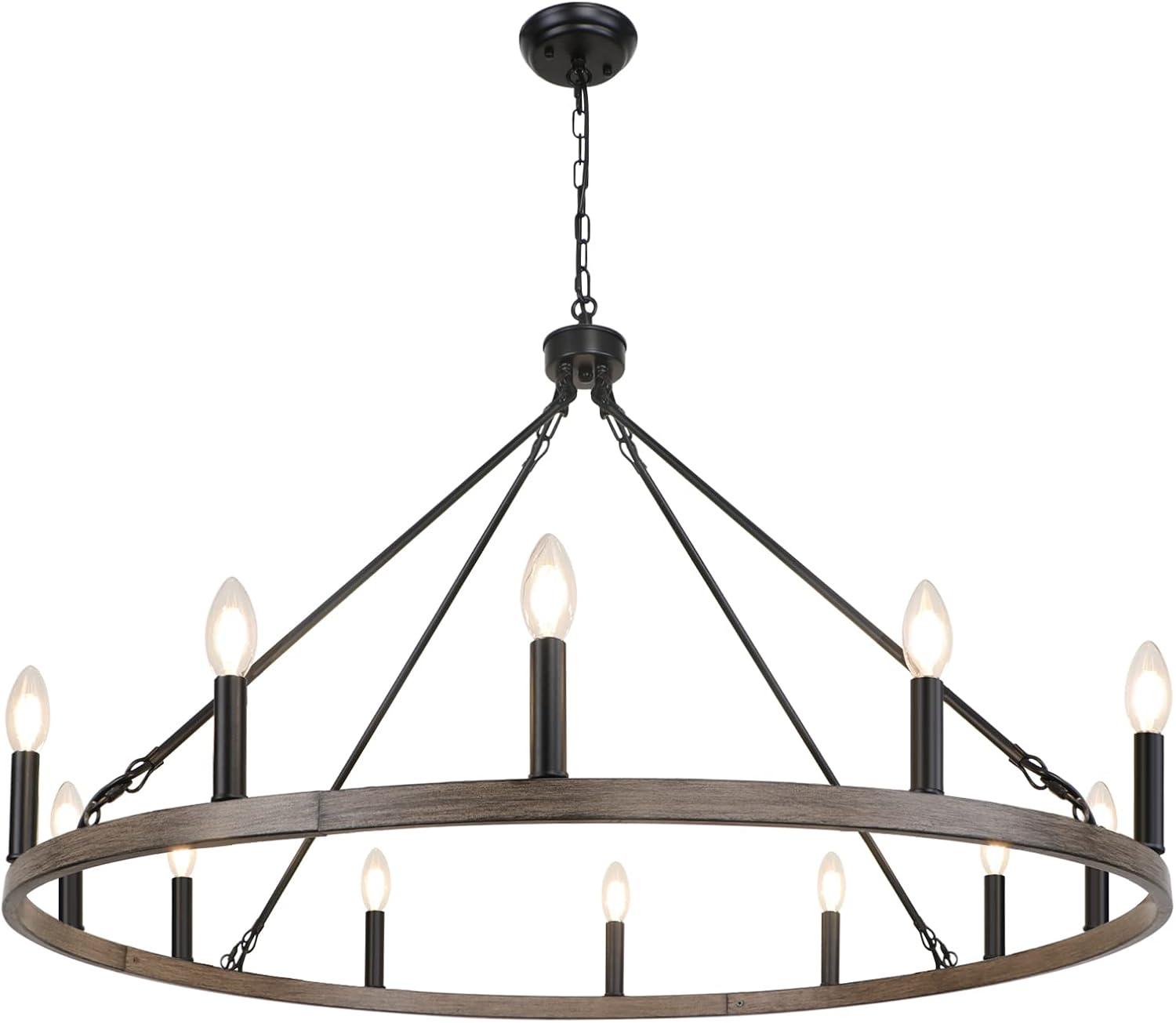 Dineen 12 - Light 38" Wide Candle Style Dimmable Wagon Wheel Chandelier