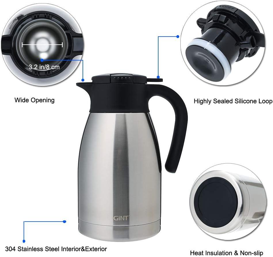 GiNT 51Oz Stainless Steel Thermal Coffee Carafe with Lid/Double Walled Vacuum Thermal Carafe / 12 Hour Heat Retention (Silver, 1.5L)