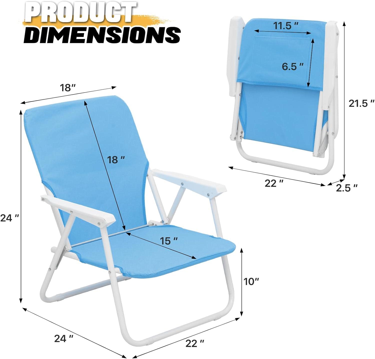 Sky Blue Foldable Camping Chairs with Armrests, Set of 2