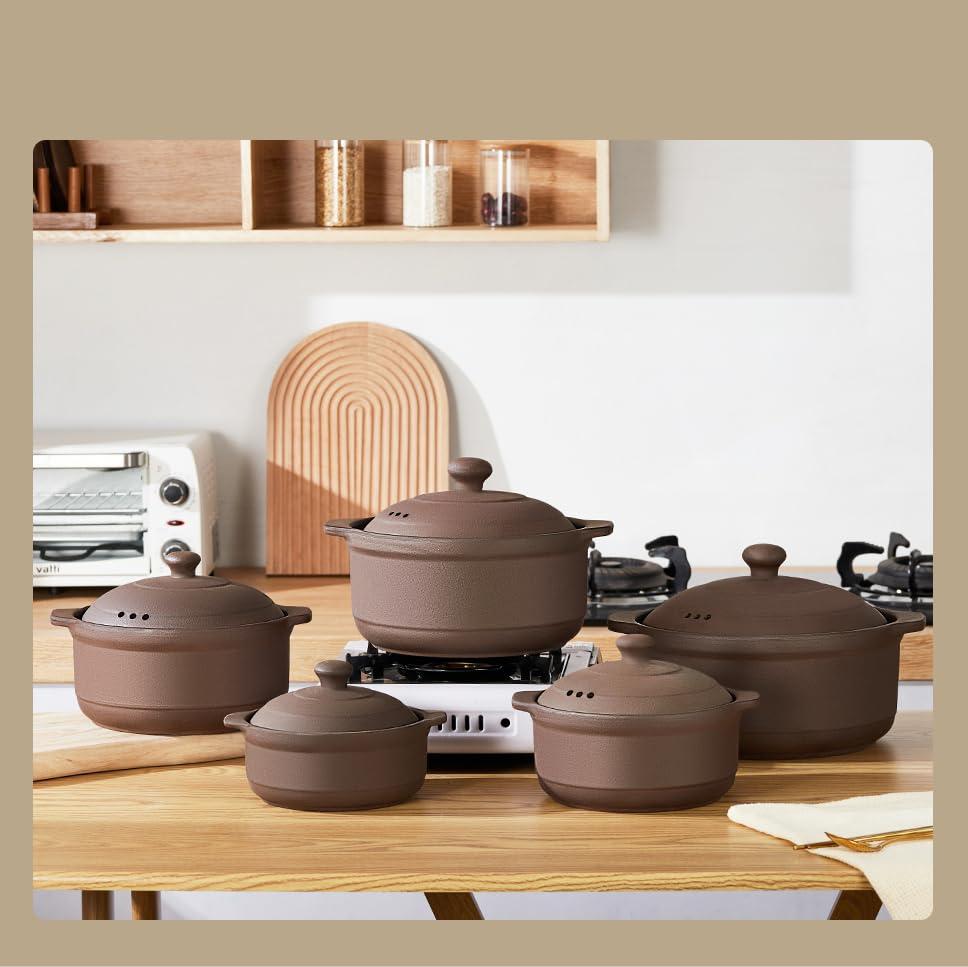 Natural Terracotta Casserole with Lids Clay Pots for Cooking, Unglazed Earthenware Rice Pots (T4-3.6QT)