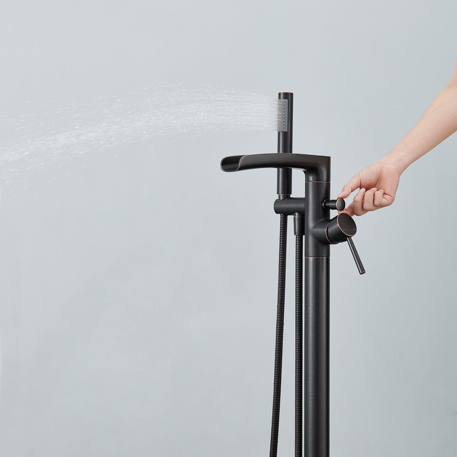 Single Handle Floor Mounted Freestanding Tub Filler Faucet with Handshower