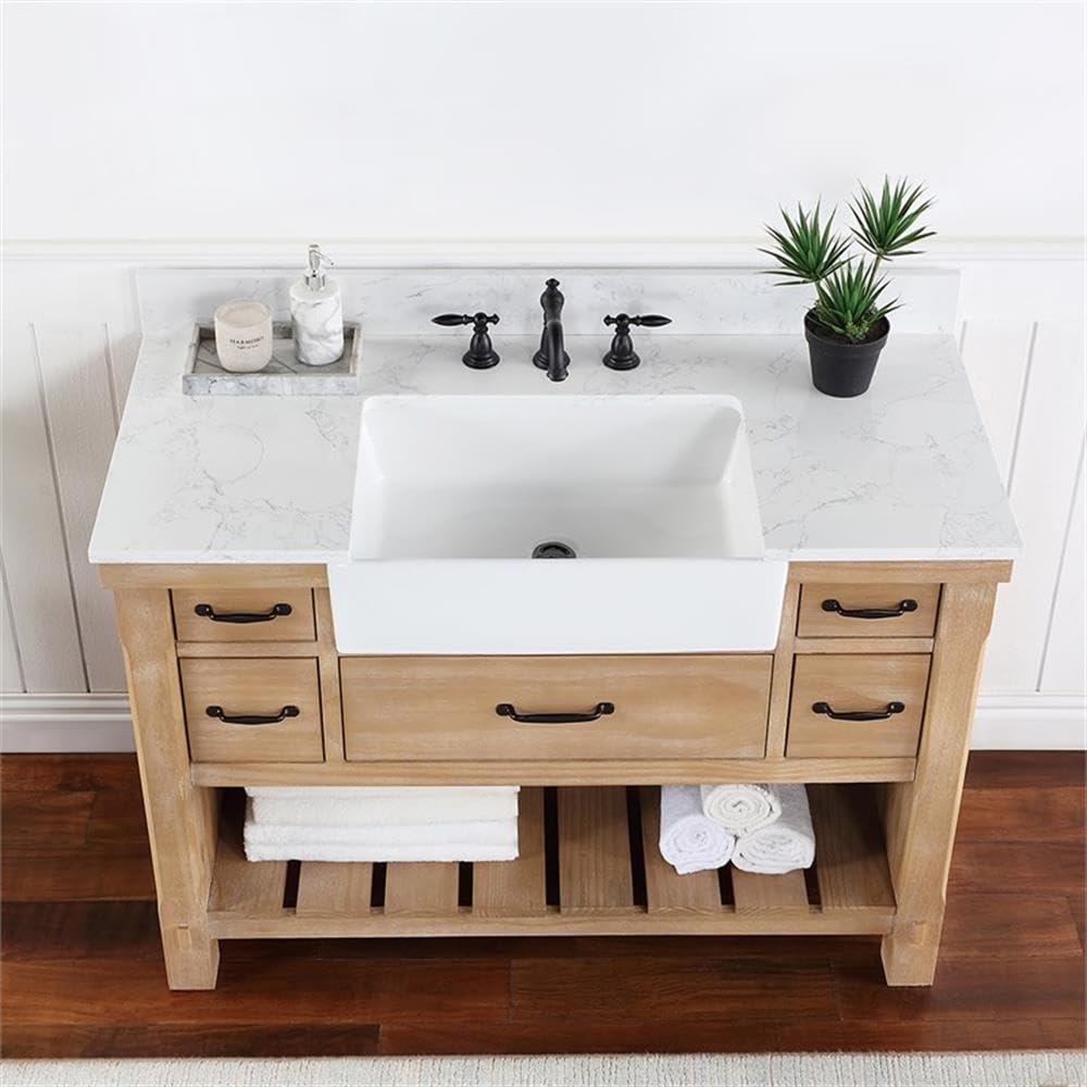 Villareal 48" Single Bath Vanity in Weathered Pine Wood & White Farmhouse Basin