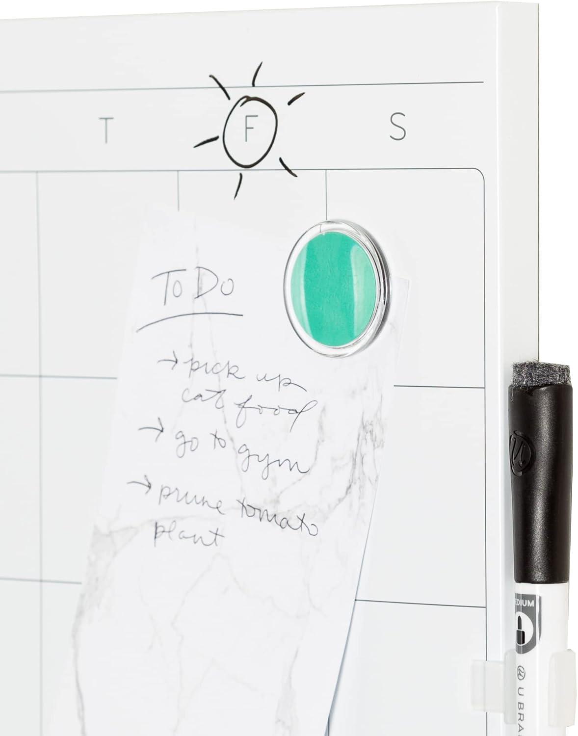 U Brands 14 x 14 in Magnetic Calendar Dry Erase Board, Frameless, White Surface