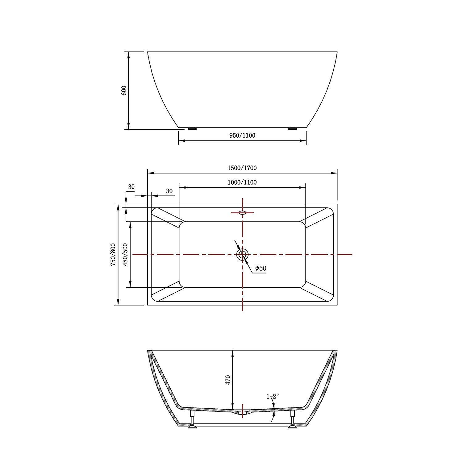 66.9" x 33" Freestanding Soaking Bathtub