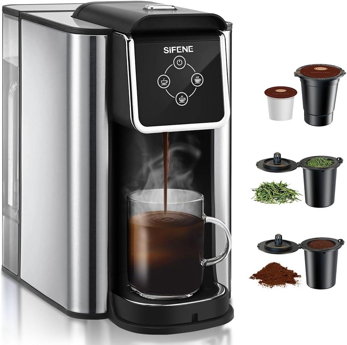 Compact Black Stainless Steel 3-in-1 Single Serve Coffee Maker