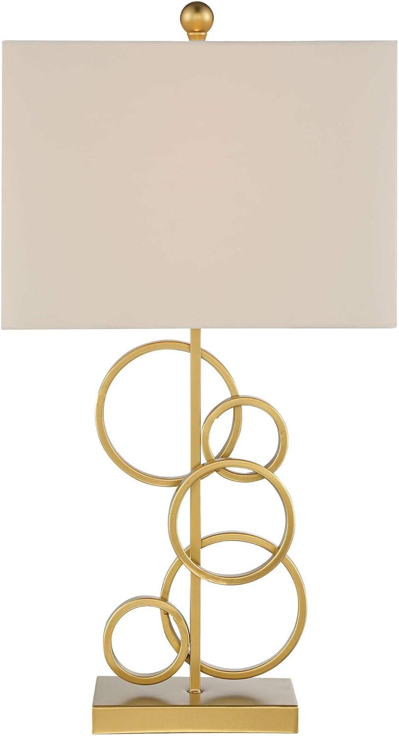 360 Lighting Saul Modern Table Lamp 26" High Brass Gold Metal Open Rings Oatmeal Fabric Rectangular Shade for Bedroom Living Room Bedside Nightstand