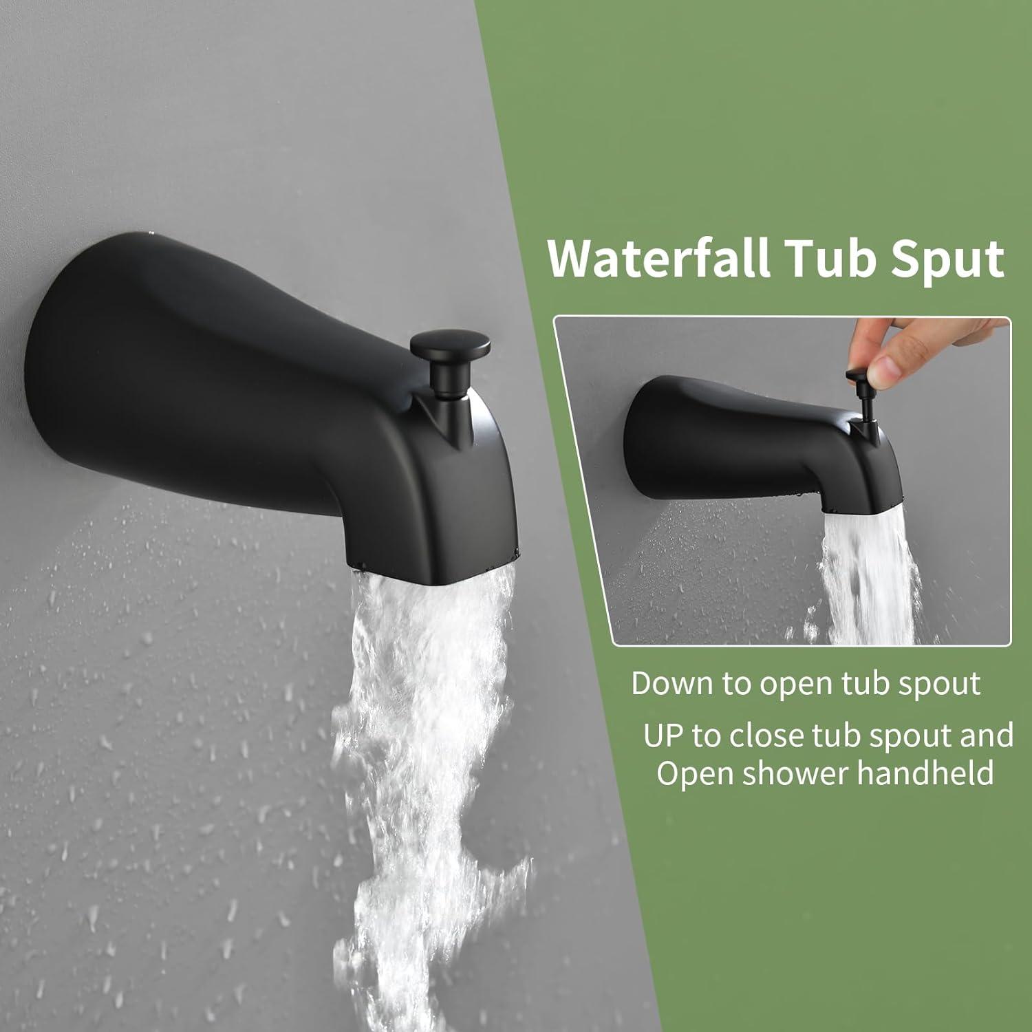 Tub Shower Faucet Set with 10 Spray Handheld Shower Matte Black Shower Head and Handle Set Shower System with Tub Spout 4.7 Inch Shower Handheld Shower Fixtures Tub and Shower Trim Kit