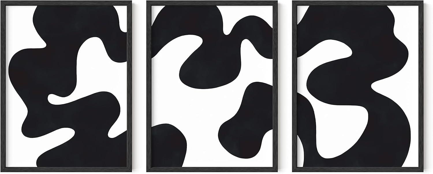 Squiggles Black and White Abstract 12x16 Poster Set